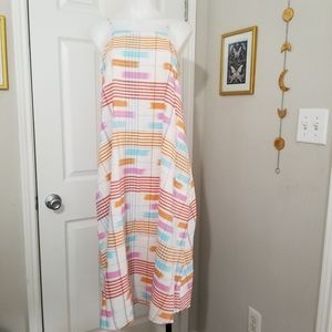Lou & Grey Midi Cotton Dress S NWT Flowy White Orange Pink Boho Aztec Pockets